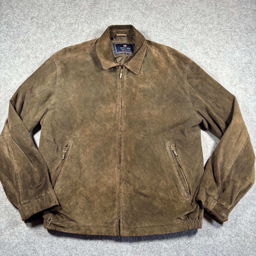 Newport Harbor Mens‎ Brown Suede Leather Bomber Jacket Full Zip Medium